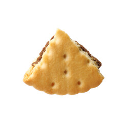 Piece of tasty sandwich cookie isolated on white