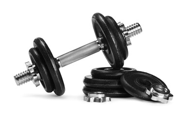 Barbell and parts of one isolated on white