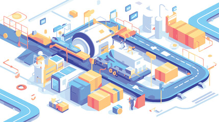 Manufacturing warehouse conveyor. Assembly production