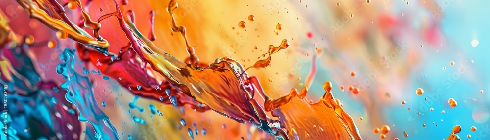 Poster abstract colorful liquid splash - a colorful abstract image of a liquid splash with a dynamic and en