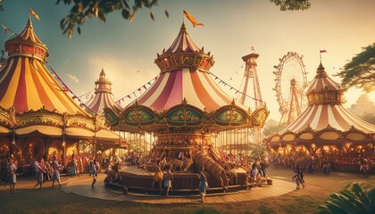 Fantasy Carnival - A vibrant carnival with magical rides, colorful tents, and fantastical