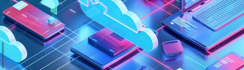 Poster cloud computing concept illustration - a 3d illustration of a cloud computing concept with various d