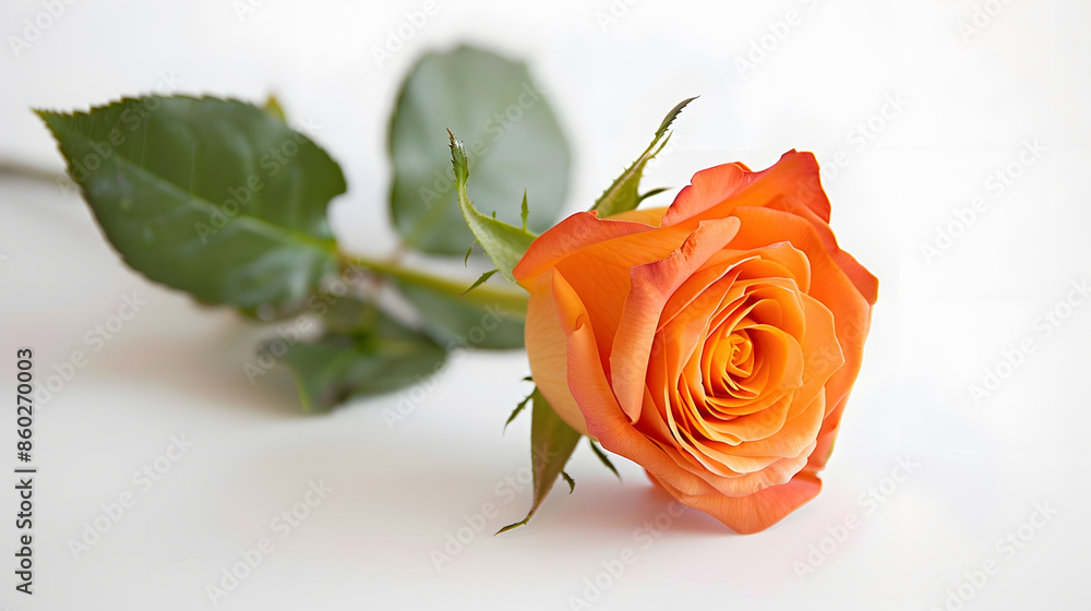 Poster top view of orange rose flower on a white background perfect for representing the theme of valentine