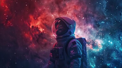 Science fiction space wallpaper with cat astronaut