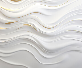 White smooth 3D background with little gold, GenerativeAI. Curve and wave wallpaper. Luxury background