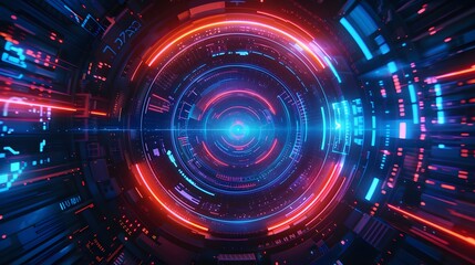 Obraz premium Futuristic Circular Interface: High-Tech Digital Background with Vibrant Colors
