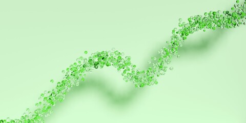 Abstract rising white green spheres or bubbles graph on green background, environment information or abstract data concept