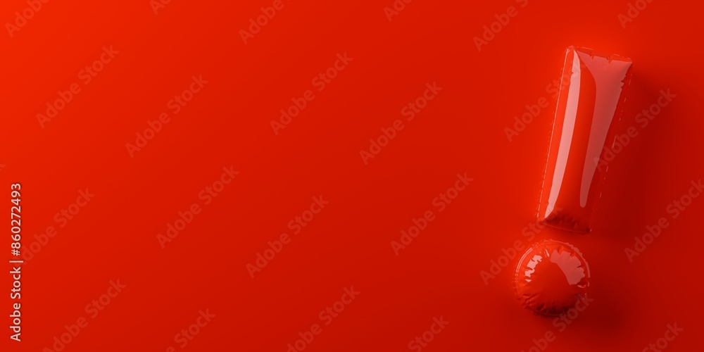 Poster red balloon exclamation mark over red background, idea, solution or communication business concept b