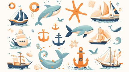 Obraz premium Marine sea voyage wedding invitation cards set. 