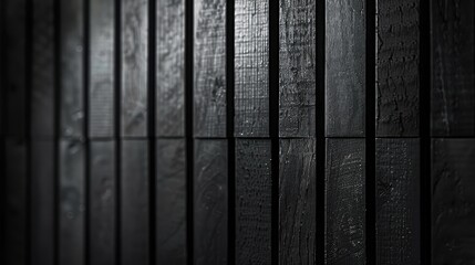 Close-up of dark wooden panels with deep grooves, highlighted by soft lighting. The rich texture and dark tones create a sophisticated and moody atmosphere, ideal for luxury interiors or architectural
