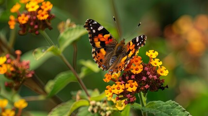 Obraz premium Vibrant Garden Scene with Bees and Butterflies Pollinating Colorful Flowers: Detailed Entomology Study on Insect Pollination Processes and Ecosystem Dynamics