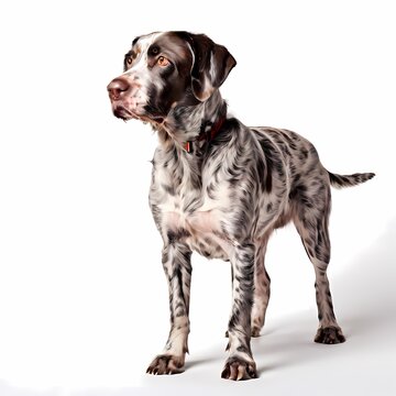 Burgos pointer dog breed standing against white background, AI Generated