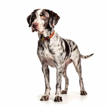 Burgos pointer dog breed standing against white background, AI Generated
