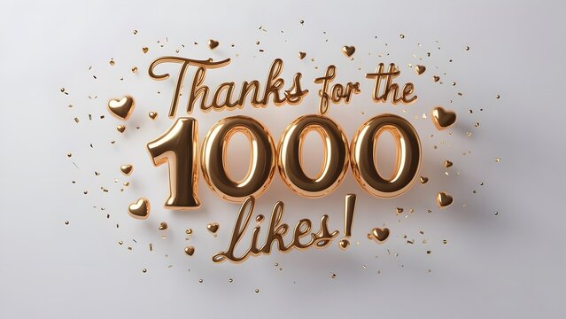1k or 1000 likes, followers thank you with Rose Gold balloons and colorful confetti. For Social Network friends, followers, Web user Thank you celebrate of subscribers or followers, likes.