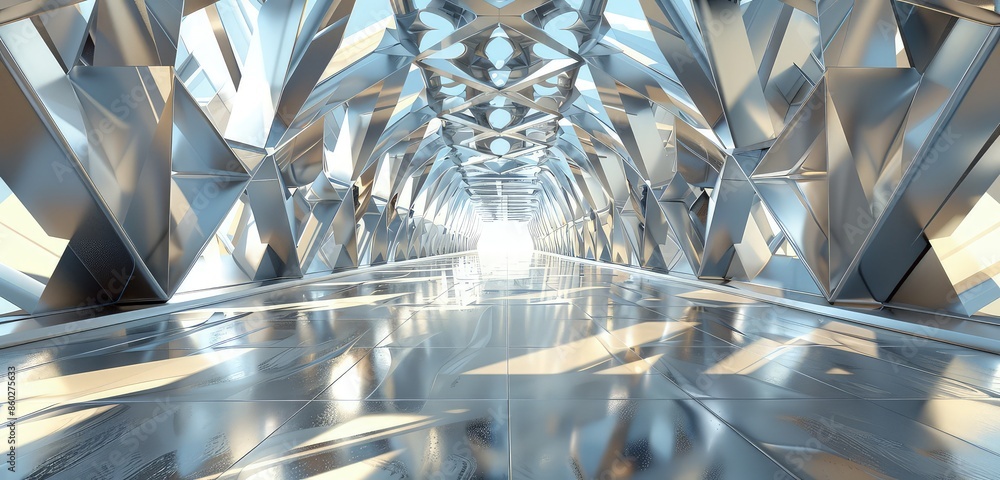 Poster a realistic 3d rendered background of an abstract geometric interior, showcasing intricate patterns 