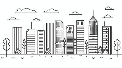 A simple line drawing of a city skyline.
