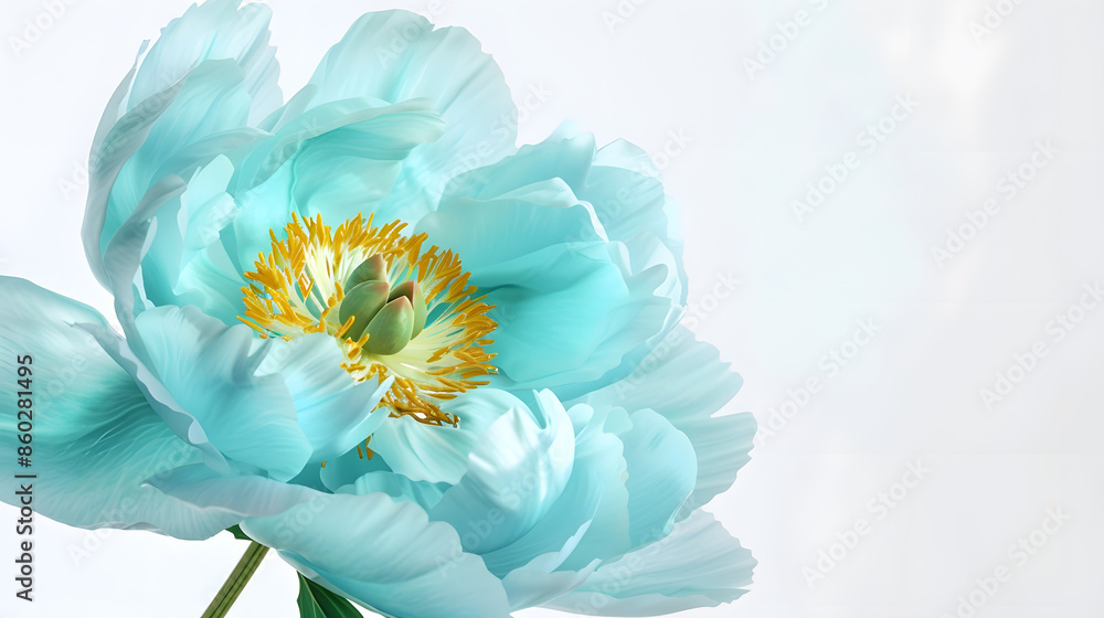 Poster peony flower turquoise on a white isolated background with clipping path nature closeup no shadows g