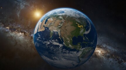 Obraz premium Earth from Space with Sun