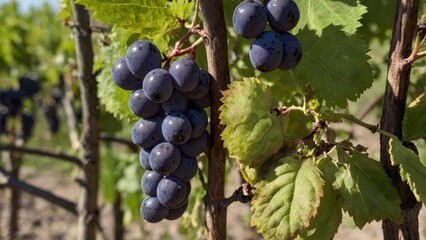 Ripe Purple Grapes on Vine
