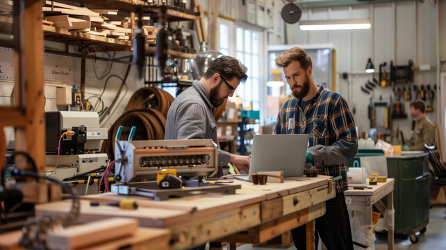 Two Men Working In A Woodworking Shop