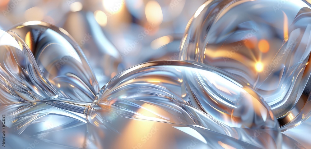 Poster a refined 3d rendered image of abstract bright glass geometry, featuring smooth surfaces and detaile