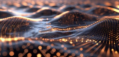 A refined 3D rendered image of abstract wave particles, showcasing intricate patterns and detailed...