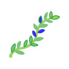 Green leafy branch with blue leaves illustration