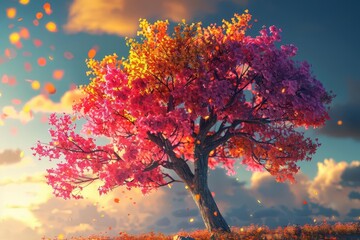 realistic colorful tree with vibrant foliage nature landscape render 3d illustration