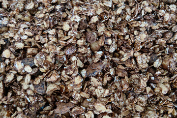 Close-Up of Nutty Chocolate Granola Texture for Food Advertisements and Print Designs