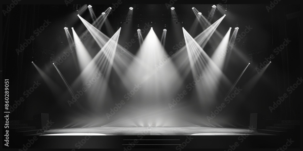 Poster stage lights shining on empty stage