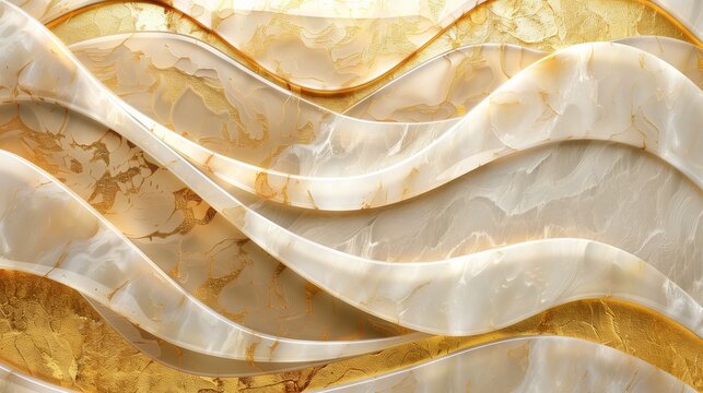 Wallpaper with gold and white wave patterns beautifully matched
