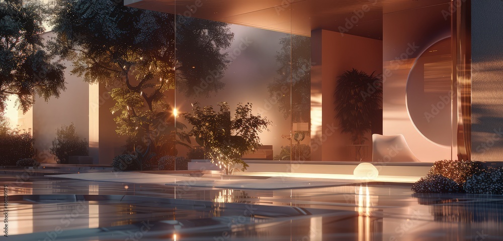 Poster a refined 3d rendered image of a residential house with a protective shield, featuring smooth surfac
