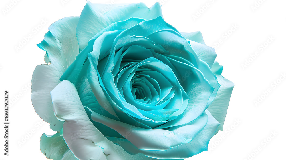 Poster turquoise rose flower white isolated background with clipping path nature closeup no shadows nature 