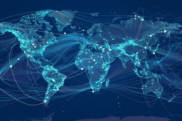 Global Routes of Container Shipping Highlighted with Dotted Lines Across World Map