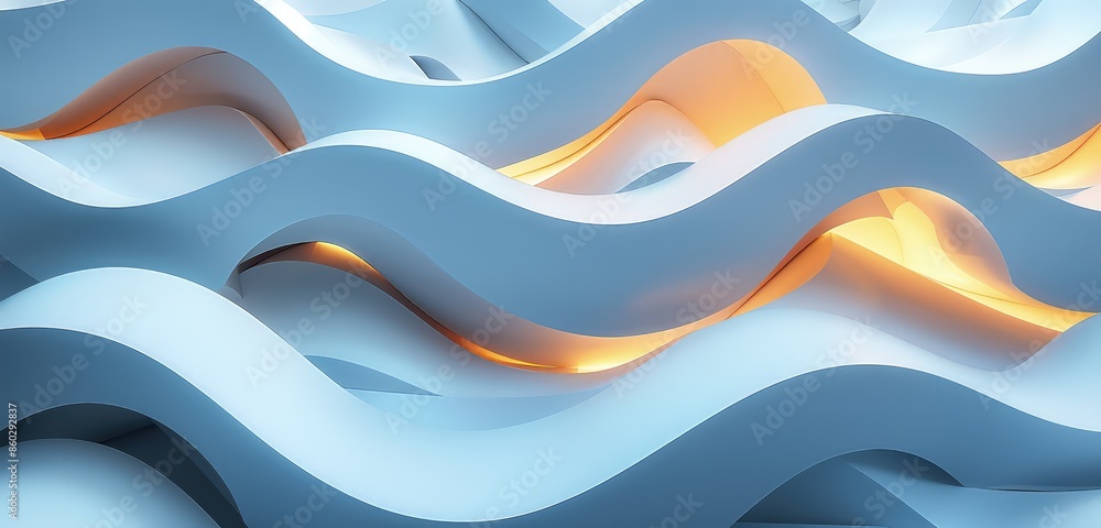 Poster a refined 3d rendered image of a wave pattern paper cut background, featuring smooth surfaces and de