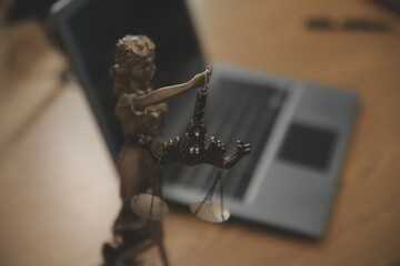 Judge gavel with Justice lawyers having team meeting at law firm background. Concepts of Law and...