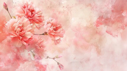 Fototapeta premium Delicate Pink Carnations on a Watercolor Background