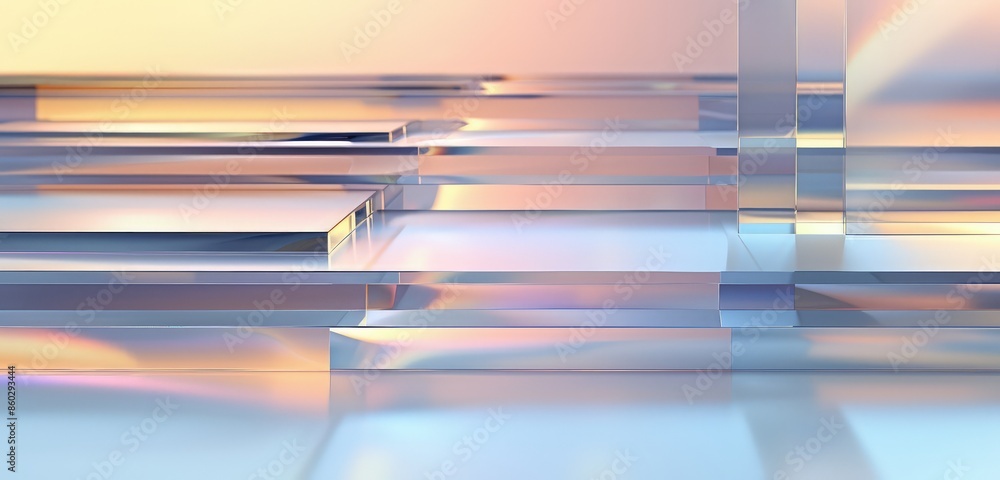 Poster a sophisticated 3d rendered background featuring gradient layers of glass, with each layer reflectin