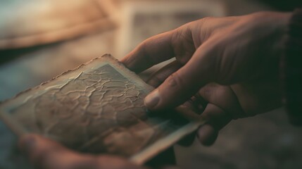 Close-up of Hand Holding a Worn Photograph in Soft Lighting
