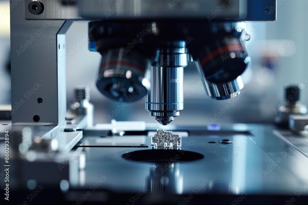 Aufkleber scientist using high-resolution microscope to study nanostructured solar cell materials in lab
