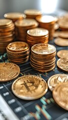 A pile of gold coins with the letter b inscribed on them