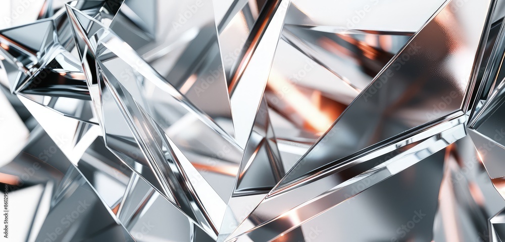Poster a sophisticated 3d rendering of bright glass geometric shapes, with a complex interplay of light and