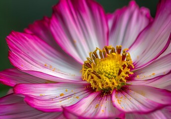 Closeup of Pink and White Cosmos Flower with Yellow Center