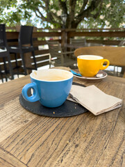empty leftover cups of coffee on the table