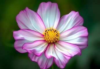 Fototapeta premium Closeup of Pink and White Cosmos Flower with Yellow Center