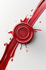 A Red Wax Seal With Splashes of Wax on White Paper