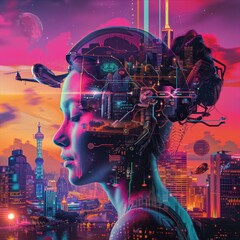 Fototapeta premium a woman with a futuristic city in the background