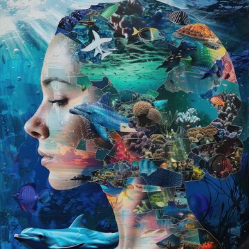 a woman with a colorful head and face