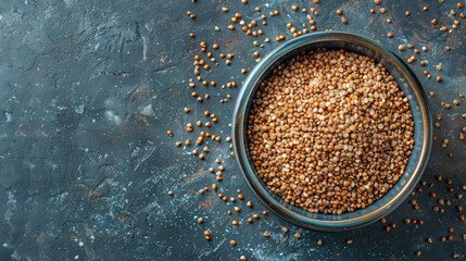 Bowl of buckwheat porridge on textured background Nutritious organic meal Gluten free ancient grain Room for text