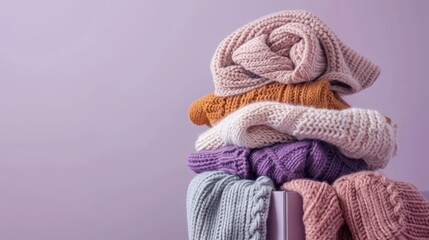 a pile of clothes on a purple background